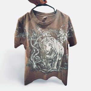 Vintage Single Stitch Graphic T-Shirt - White Tiger Print SZ M